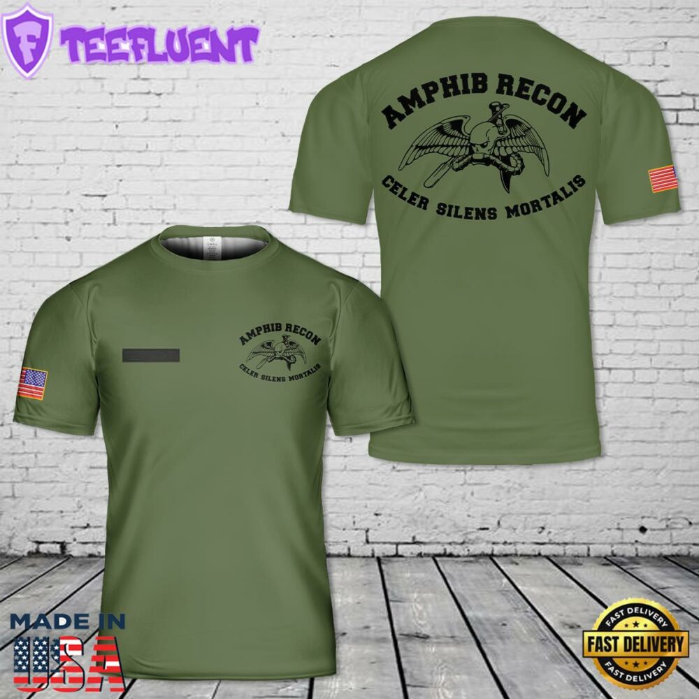 Custom Name US Marine Corps Amphibious Reconnaissance T-Shirt 3D