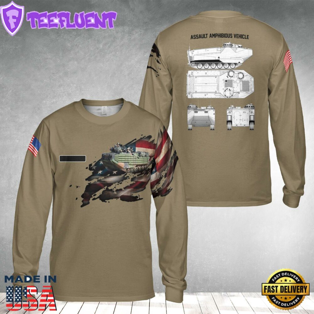 Custom Name U.S. Marine Corps Assault Amphibious Vehicle AAV AOP Long Sleeve Shirt