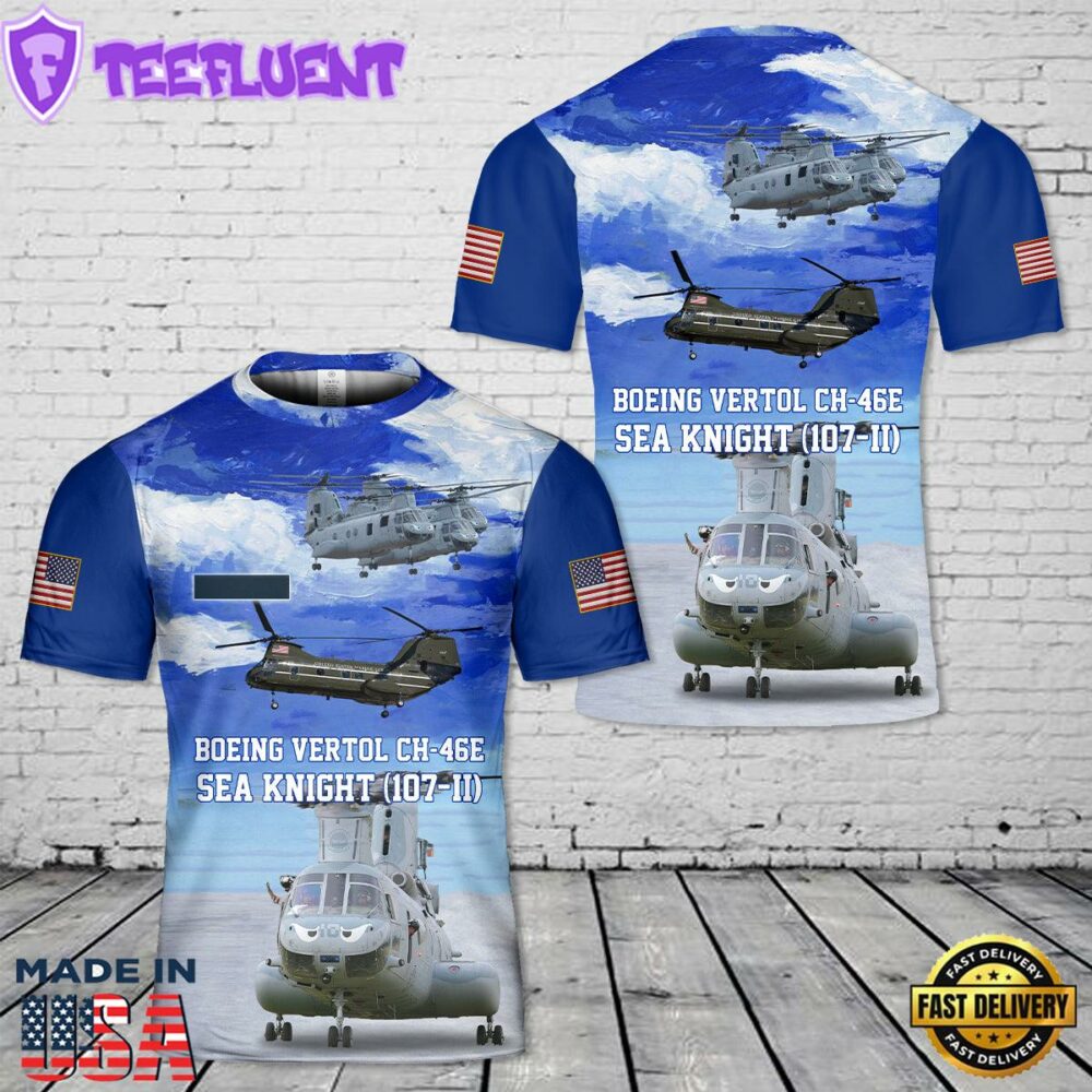 Custom Name U.S. Marine Corps Boeing Vertol CH-46E Sea Knight (107-II) T-Shirt 3D