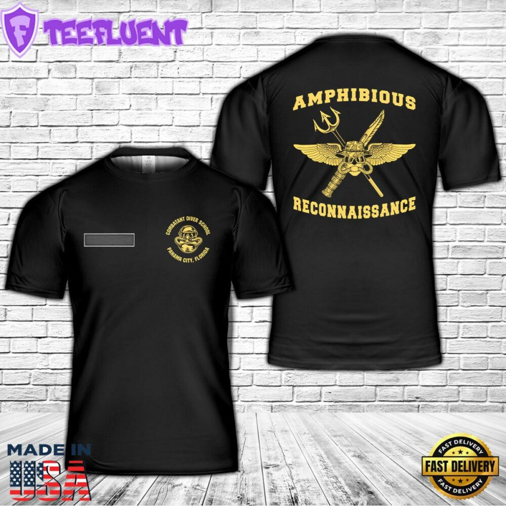 Custom Name US Marine Corps Combatant Diver School T-Shirt 3D