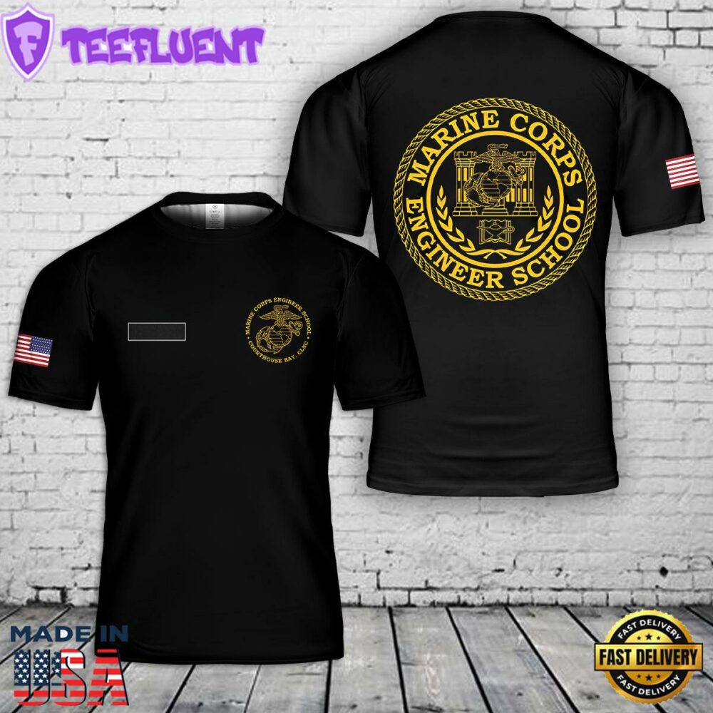 Custom Name US Marine Corps Engineer School, Courthouse Bay T-Shirt 3D