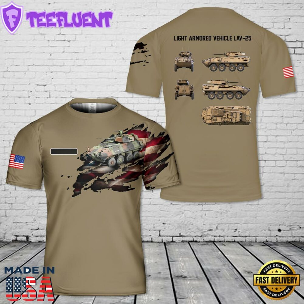 Custom Name U.S. Marine Corps Light Armored Vehicle LAV-25 T-Shirt 3D