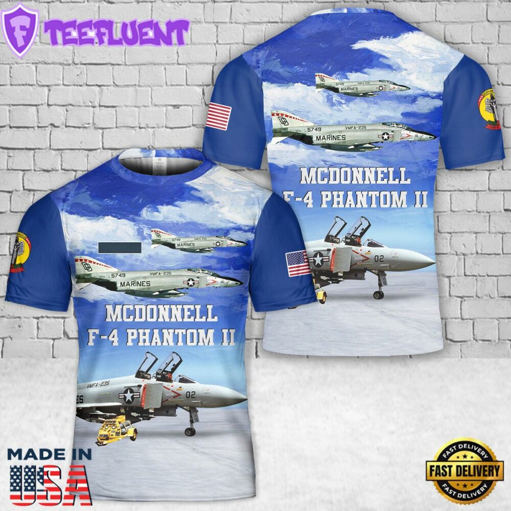 Custom Name US Marine Corps McDonnell F-4 Phantom II Of VMFA-235 T-Shirt 3D