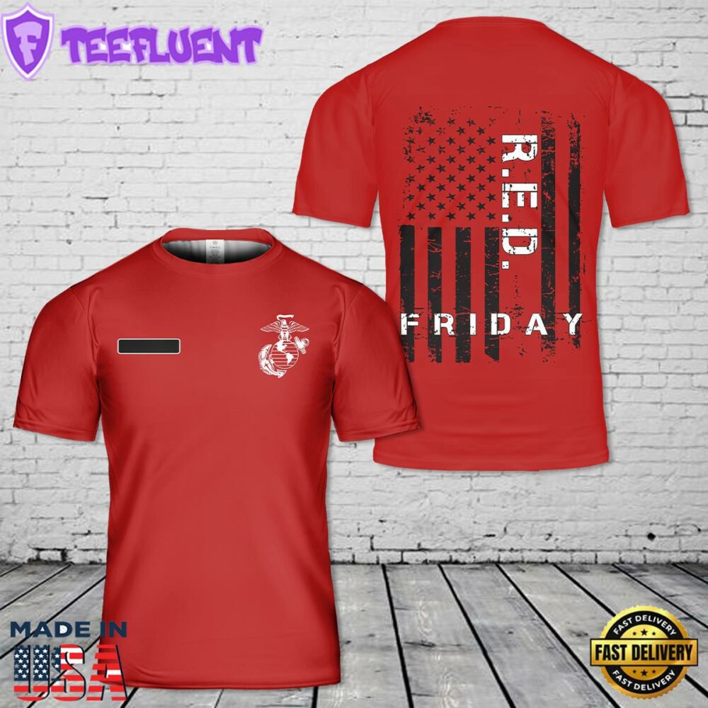 Custom Name US Marine Corps Red Friday T-Shirt 3D