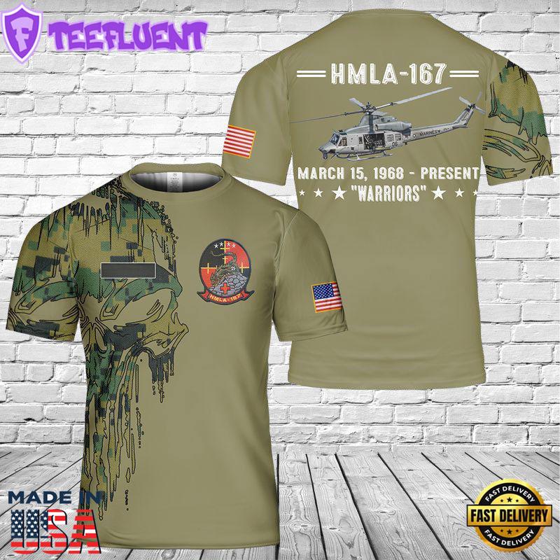 Custom Name U.S. Marine Corps UH-1Y Venom Of HMLA-167 Warriors T-Shirt 3D