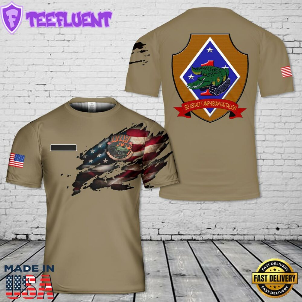 Custom Name U.S. Marine Corps YAT YAS-3rd Amphibious Assault BN T-Shirt 3D