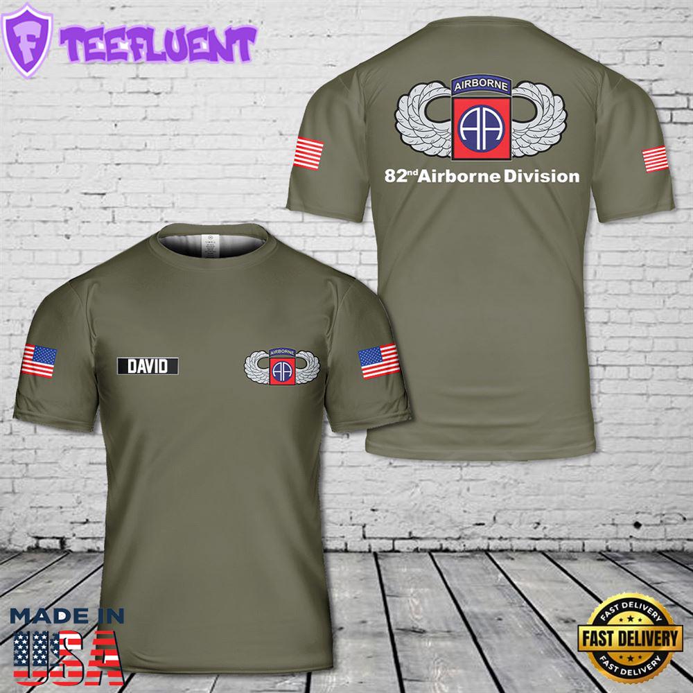 Custom Name US Military Army Patriotic Veteran 82nd Airborne Division Wings T-Shirt 3D