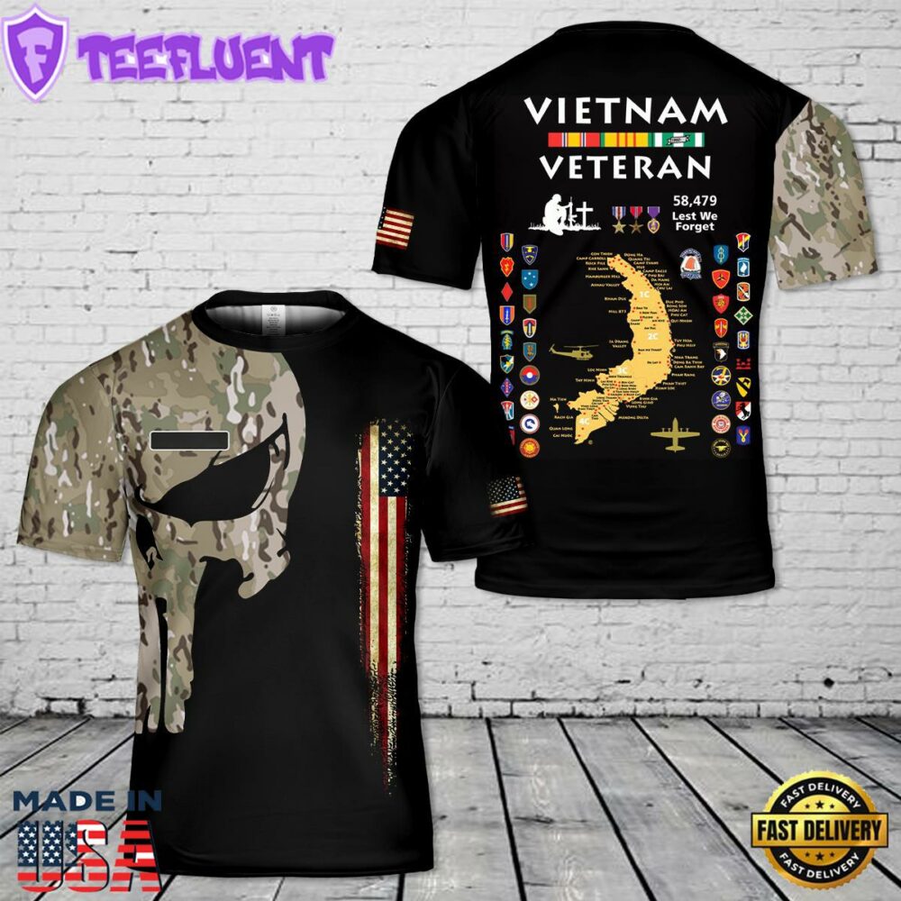 Custom Name US Military Units Vietnam Veteran T-Shirt 3D