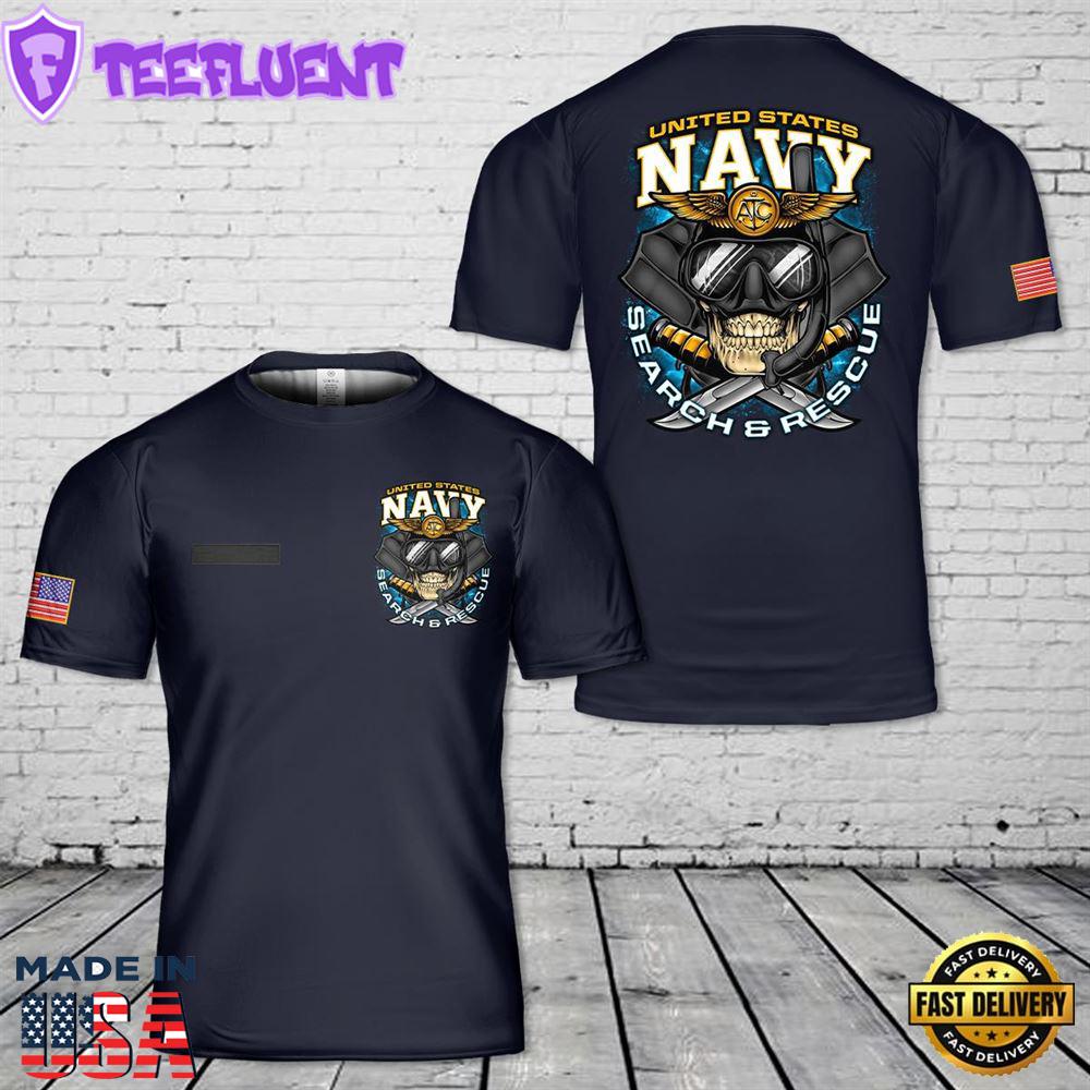 Custom Name US Navy Air Crew Rescue Swimmer T-Shirt 3D
