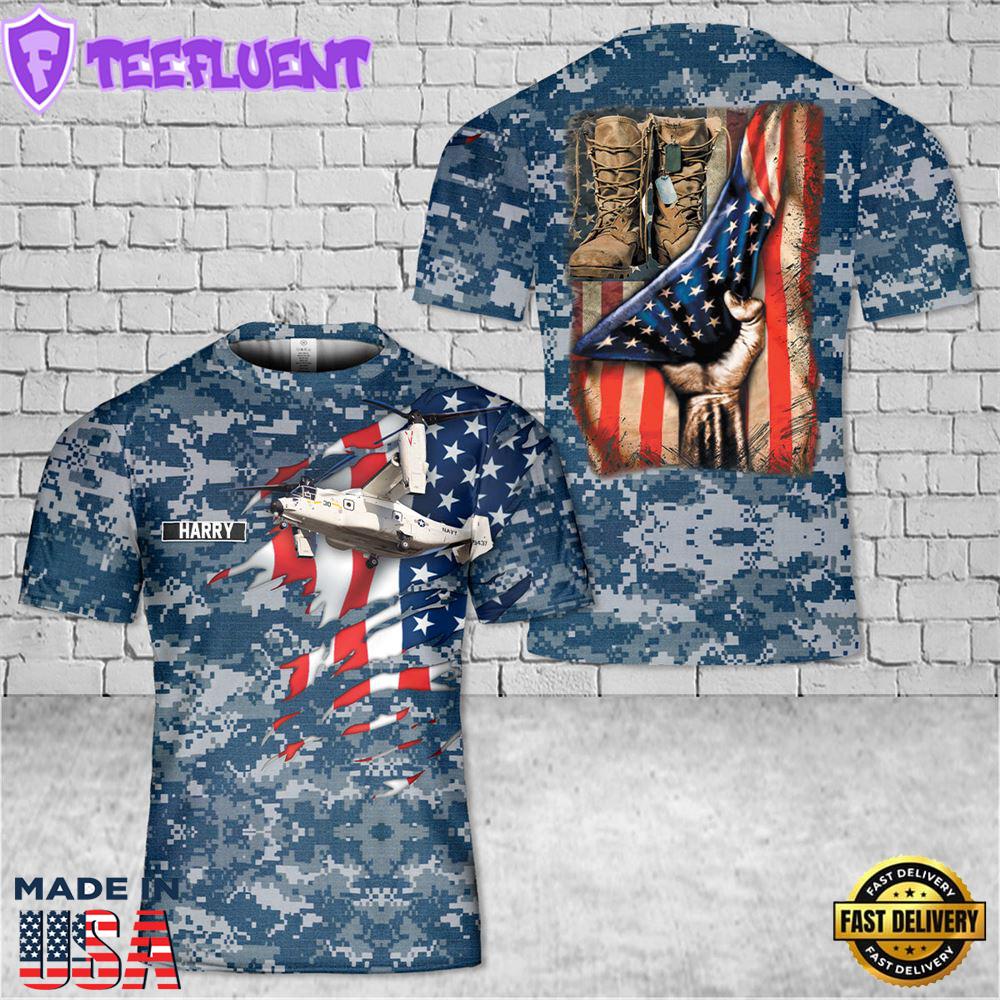 Custom Name US Navy Bell Boeing CMV-22B Osprey 3D T-shirt