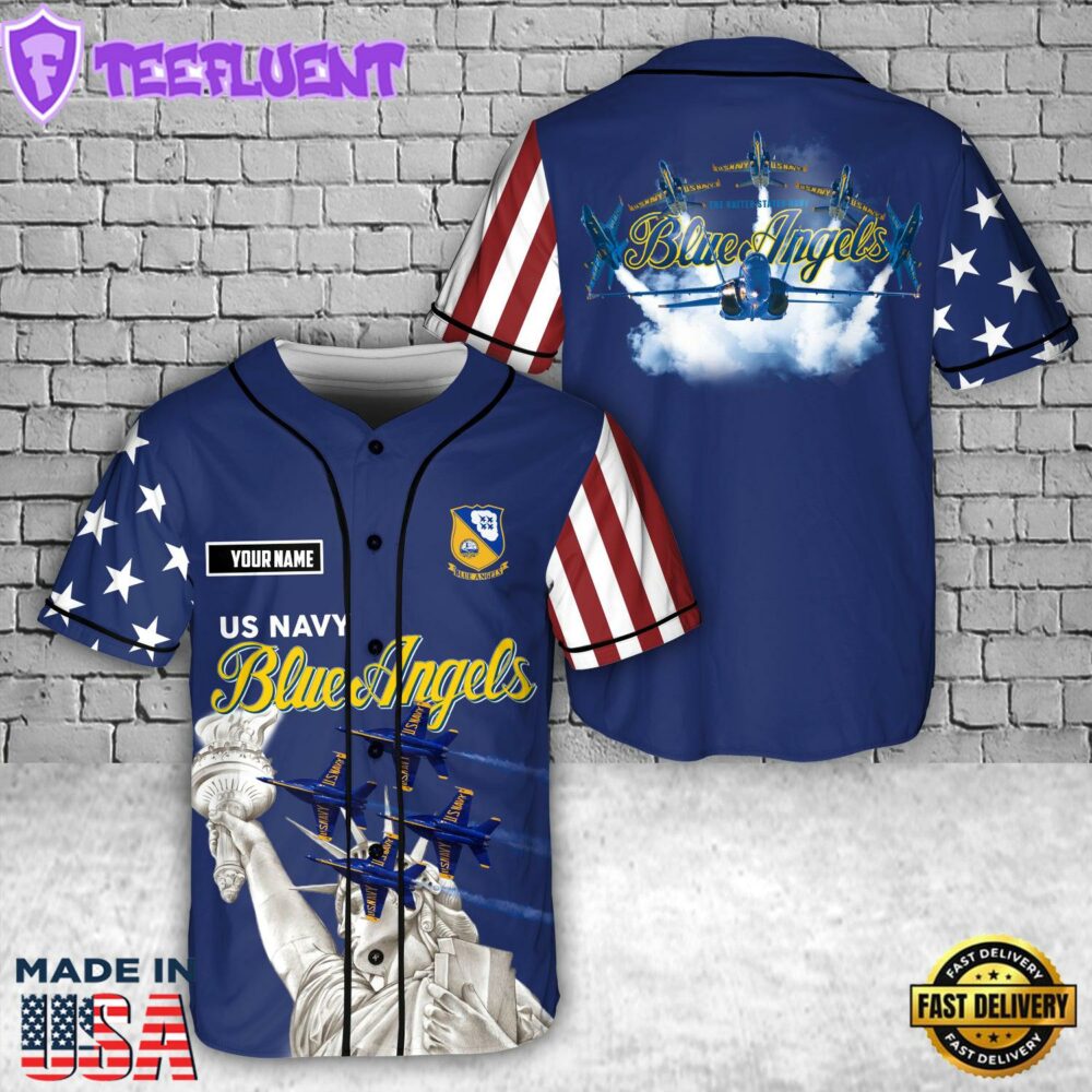 Custom Name US Navy Blue Angels, 4th Of July Baseball Jersey