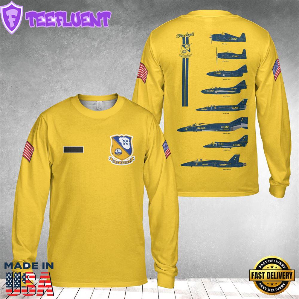 Custom Name US Navy Blue Angels History Long Sleeve Shirt
