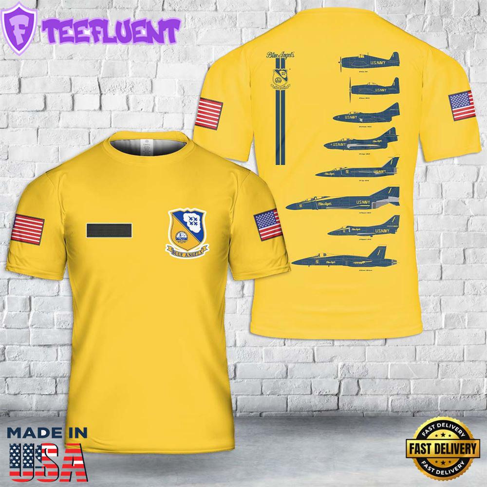 Custom Name US Navy Blue Angels History T-Shirt 3D