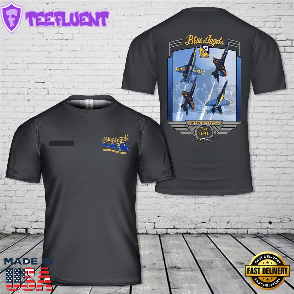 Custom Name US Navy Blue Angels T-Shirt 3D 1