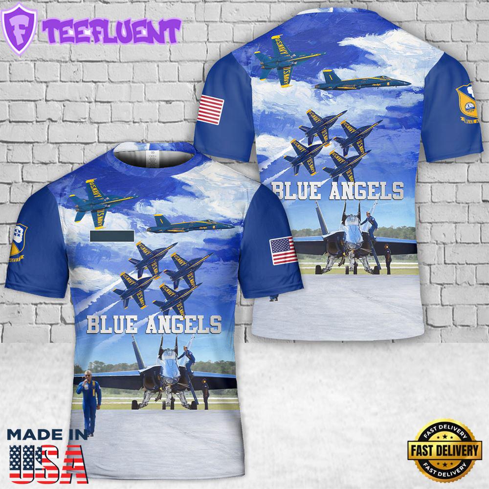 Custom Name US Navy Blue Angels T-Shirt 3D 2