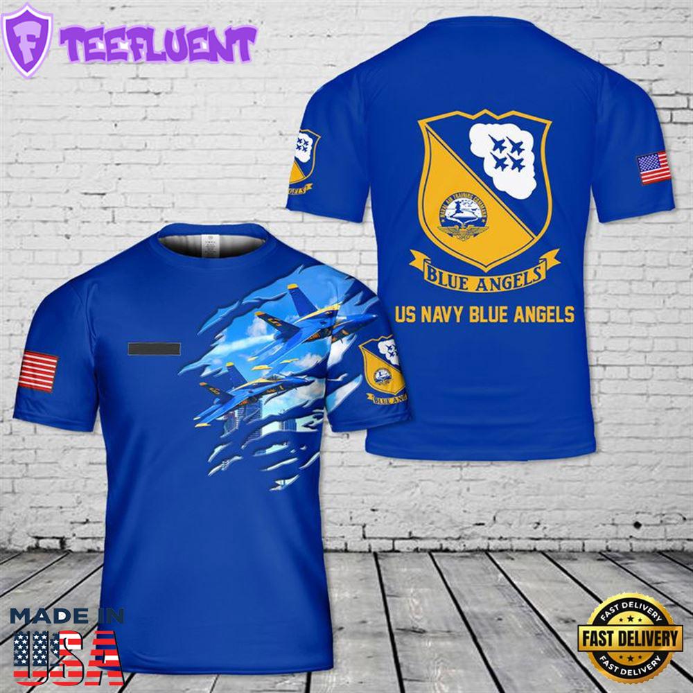 Custom Name US Navy Blue Angels T-Shirt 3D 3