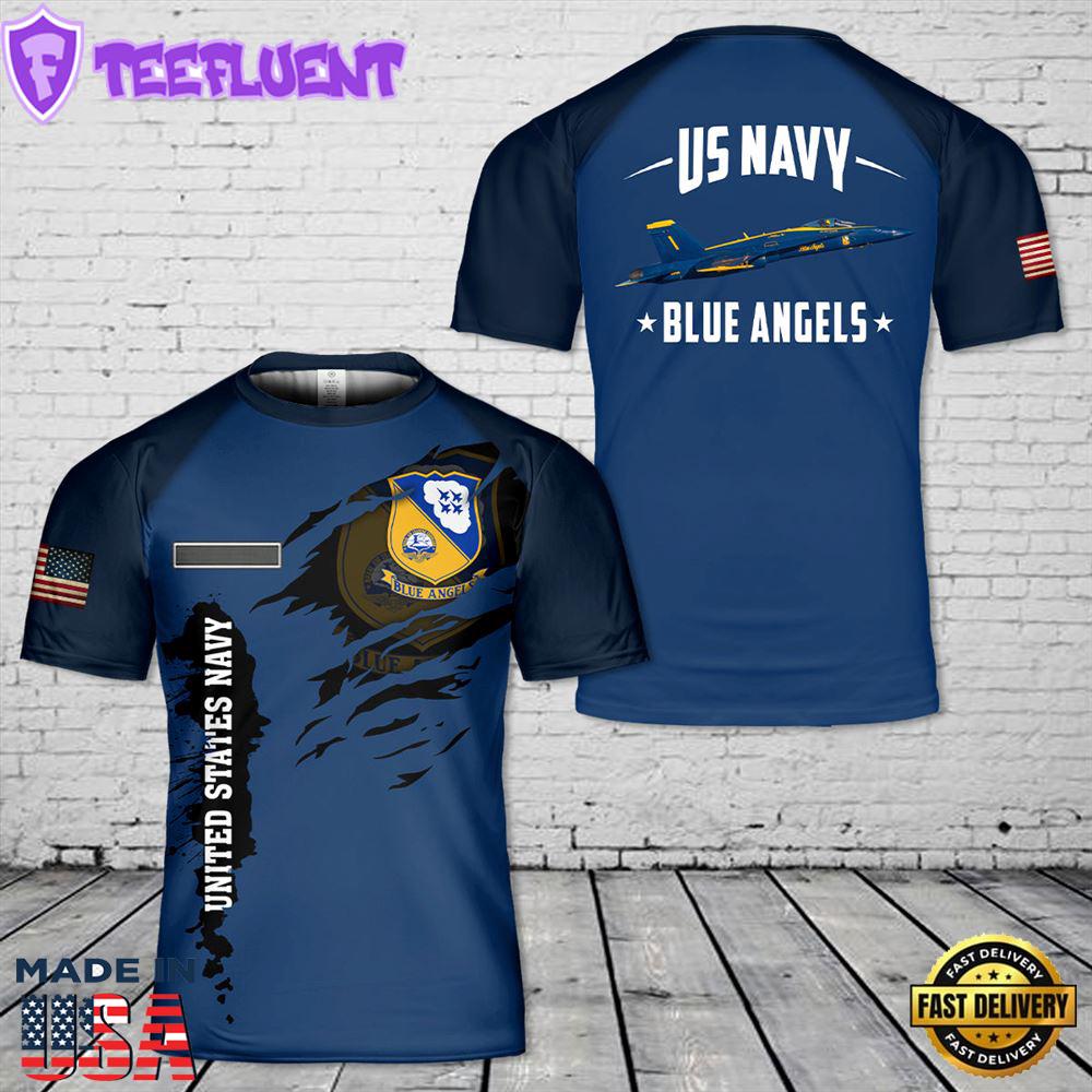 Custom Name US Navy Blue Angels T-Shirt 3D 4