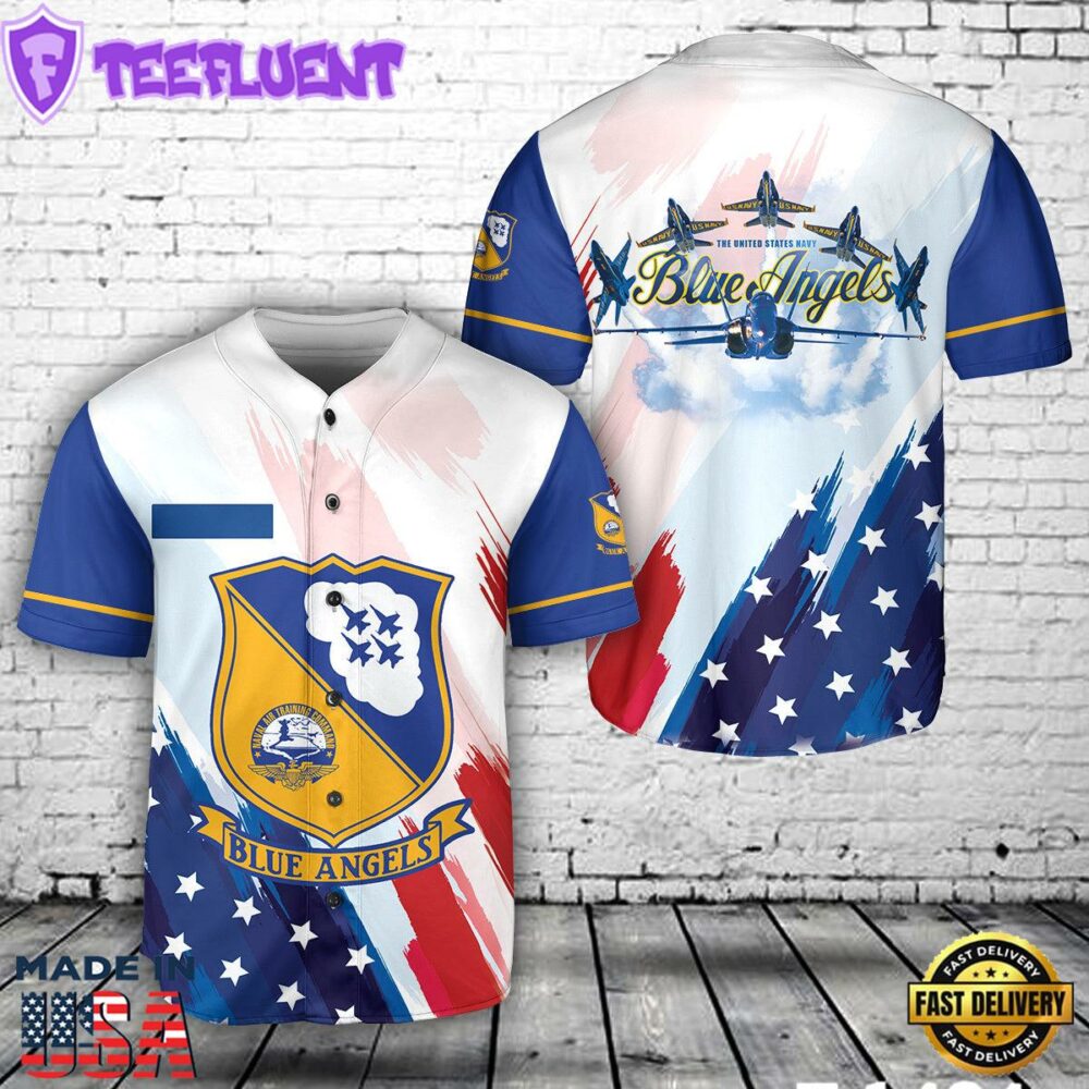 Custom Name US Navy Blue Angles American Flag 4th Of July Baseball Jersey