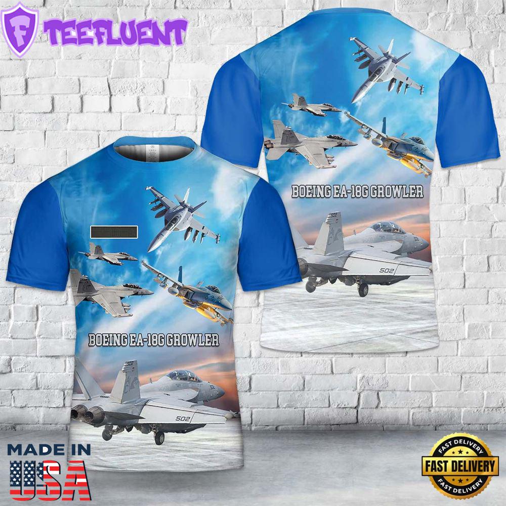 Custom Name US Navy Boeing EA-18G Growler T-Shirt 3D