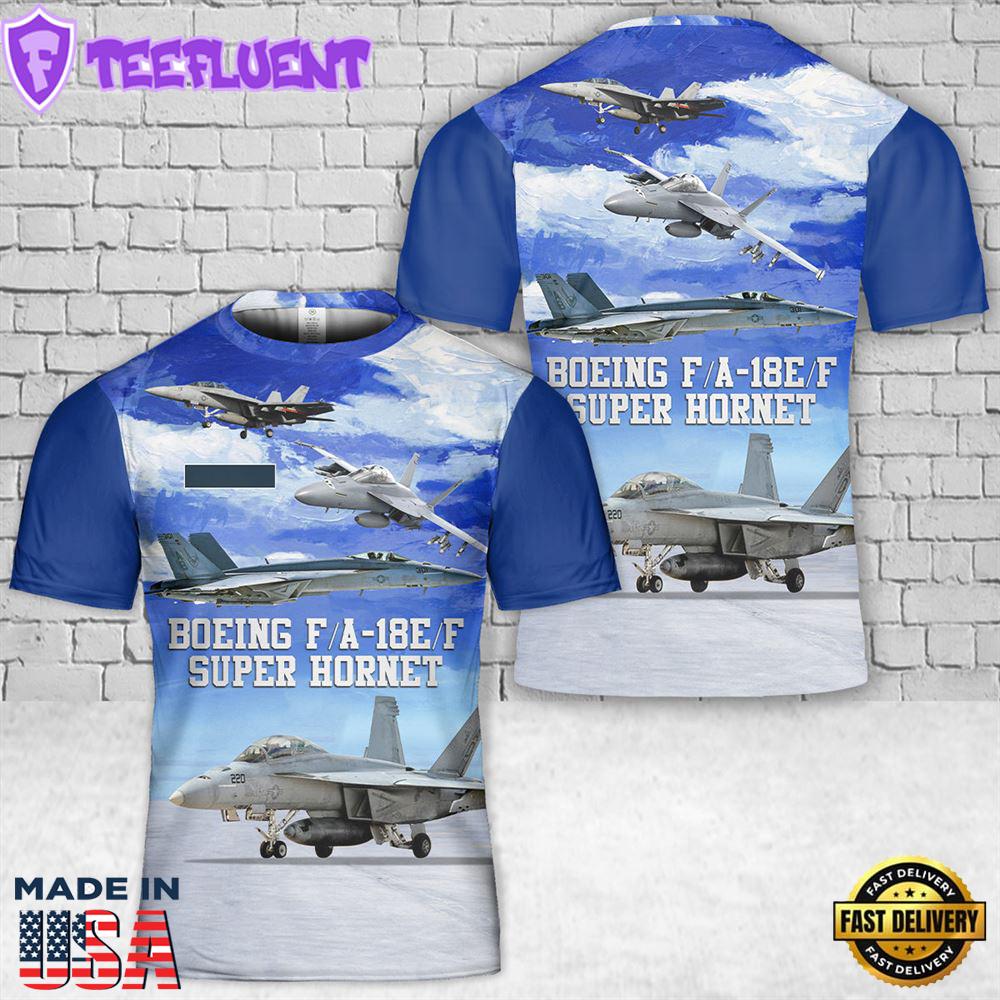 Custom Name US Navy Boeing FA-18EF Super Hornet T-Shirt 3D