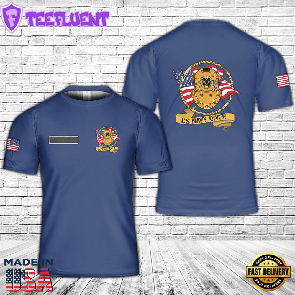 Custom Name US Navy Diver T-Shirt 3D