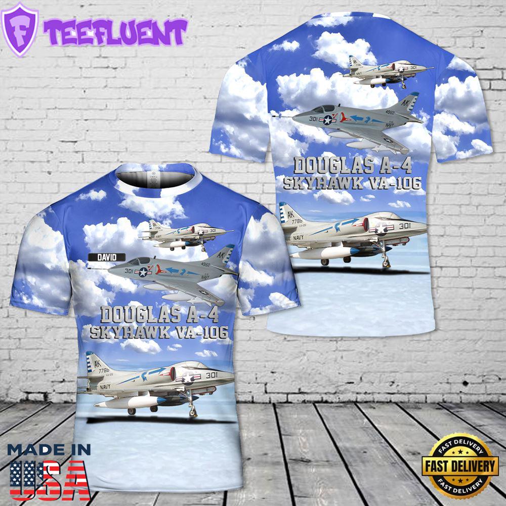 Custom Name US Navy Douglas A-4 Skyhawk VA-106 3D T-shirt