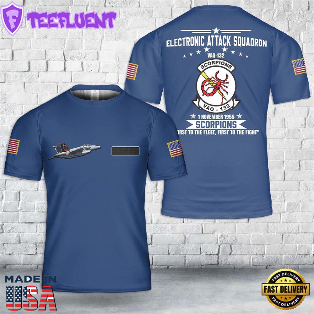 Custom Name US Navy EA-18G Of VAQ-132 Scorpions T-Shirt 3D