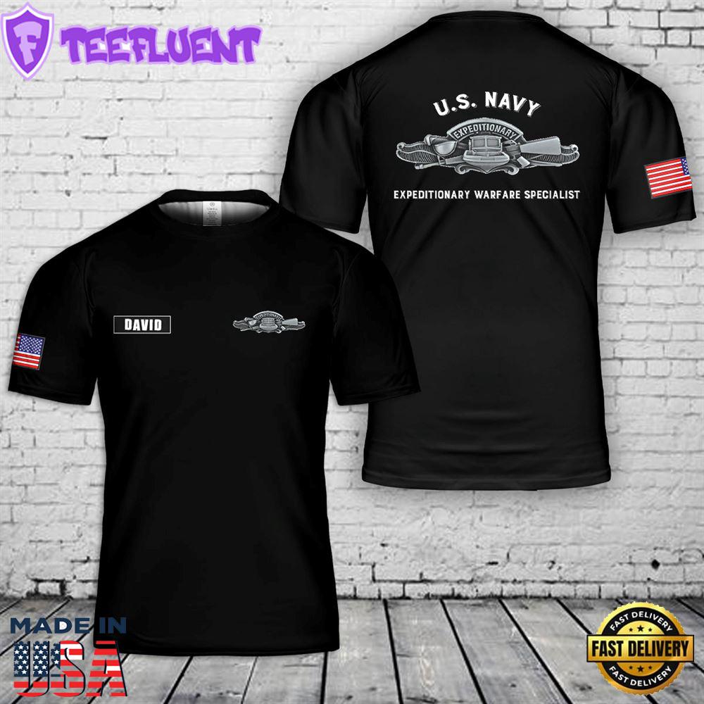 Custom Name US Navy Enlisted Expeditionary Warfare Insignia 3D T-Shirt