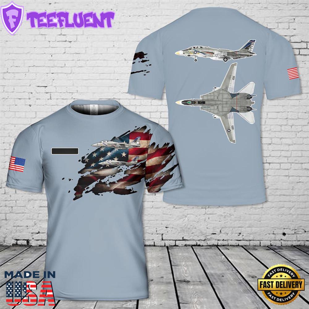 Custom Name US Navy F-14 Tomcat Of VFA-143 ''Pukin Dogs'' T-Shirt 3D