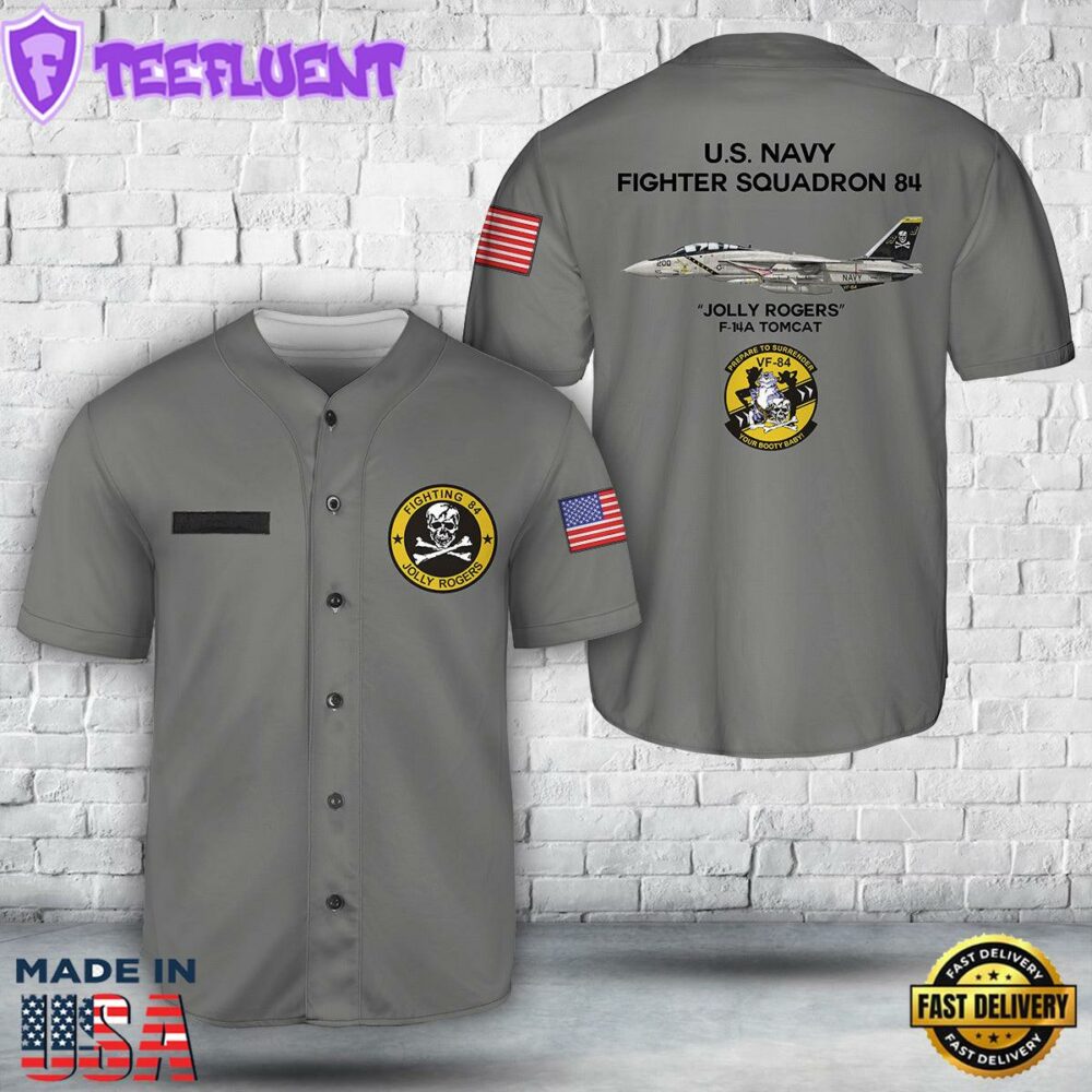 Custom Name US Navy F-14A Tomcat Of VF-84 Jolly Rogers Baseball Jersey