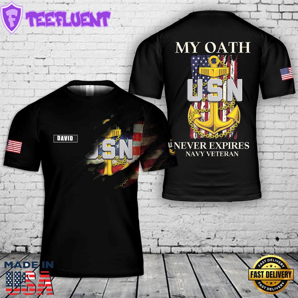 Custom Name US Navy Fouled Anchor Flag 3D T-Shirt