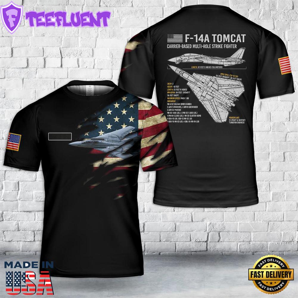 Custom Name US Navy Grumman F-14 Tomcat T-Shirt 3D