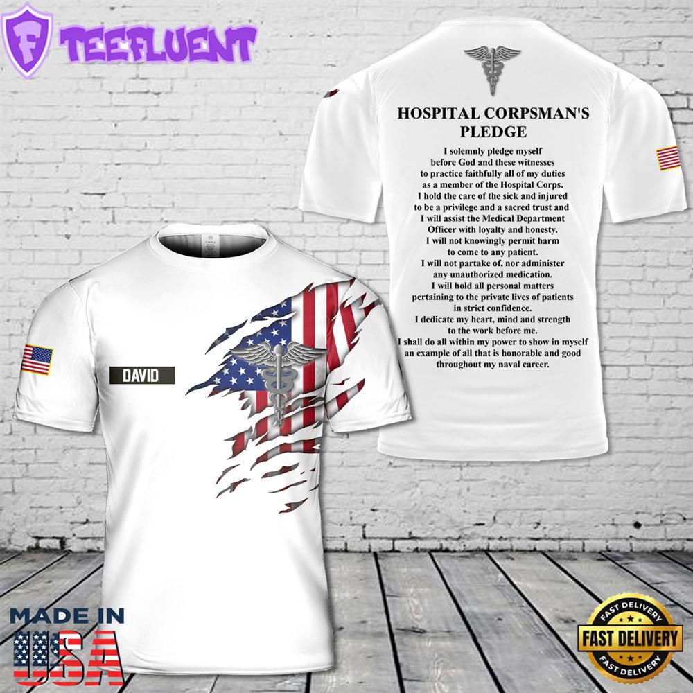 Custom Name US Navy Hospital Corpsman Pledge 3D T-Shirt