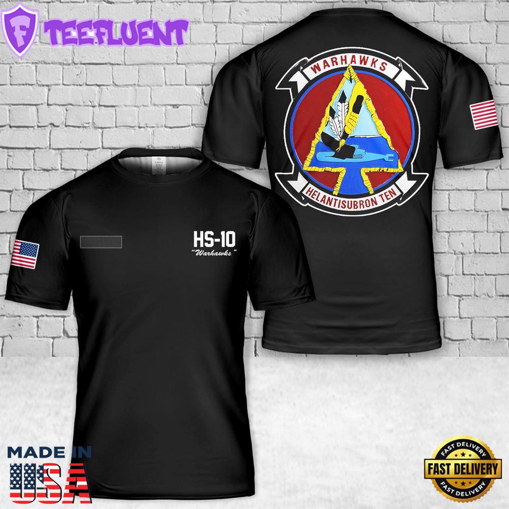 Custom Name US Navy HS-10 Warhawks T-Shirt 3D
