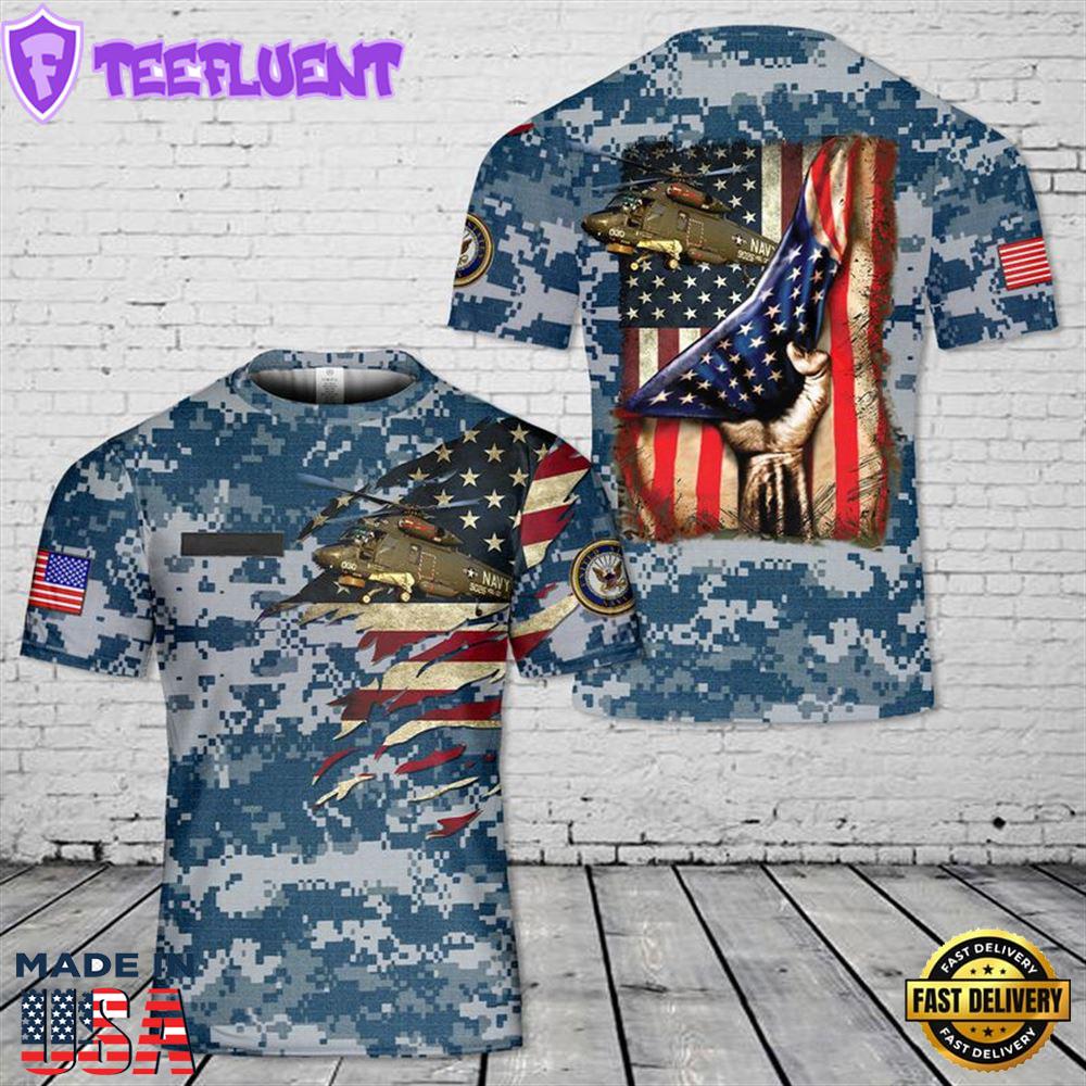Custom Name US Navy Kaman SH-2 Seasprite 3D T-shirt 1
