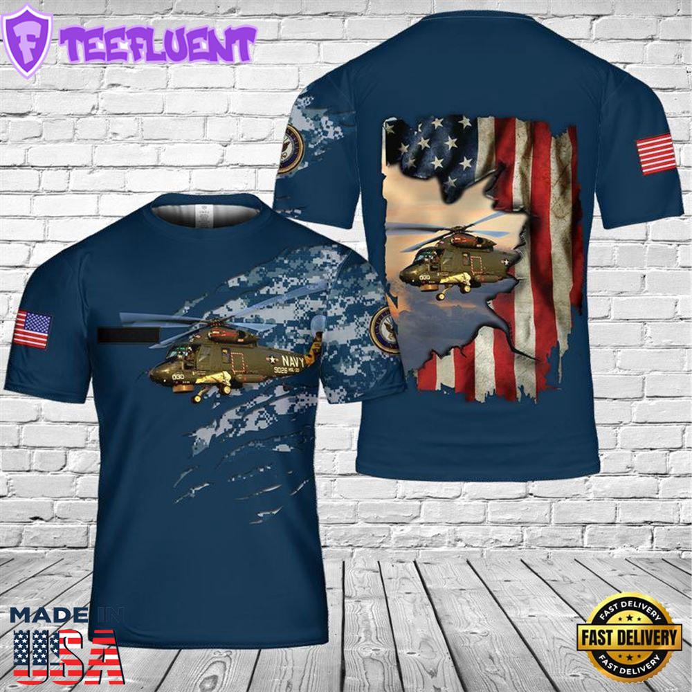 Custom Name US Navy Kaman SH-2 Seasprite 3D T-shirt