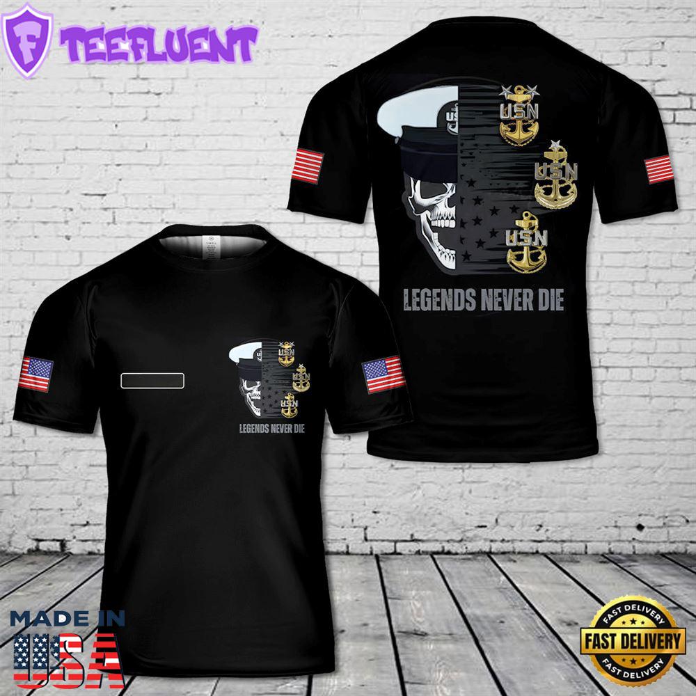 Custom Name US Navy Legends Never Die 3D T-Shirt