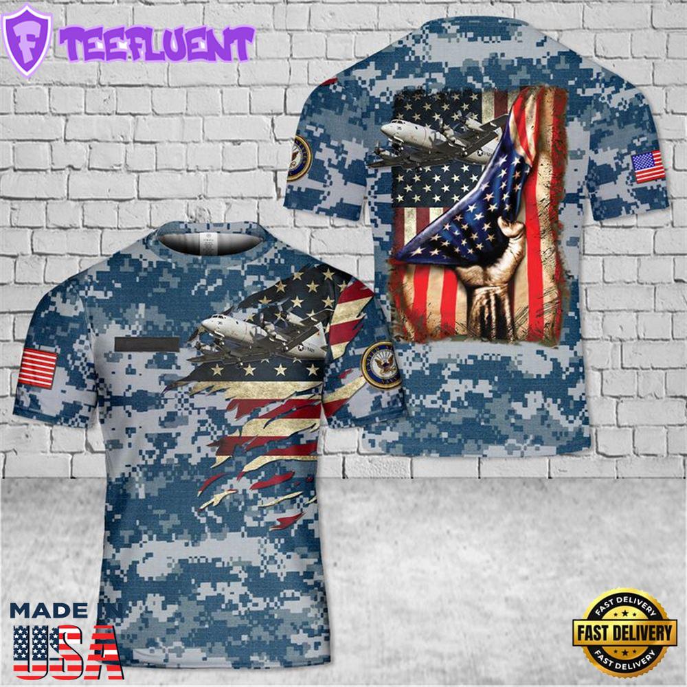 Custom Name US Navy Lockheed P-3 Orion 3D T-shirt