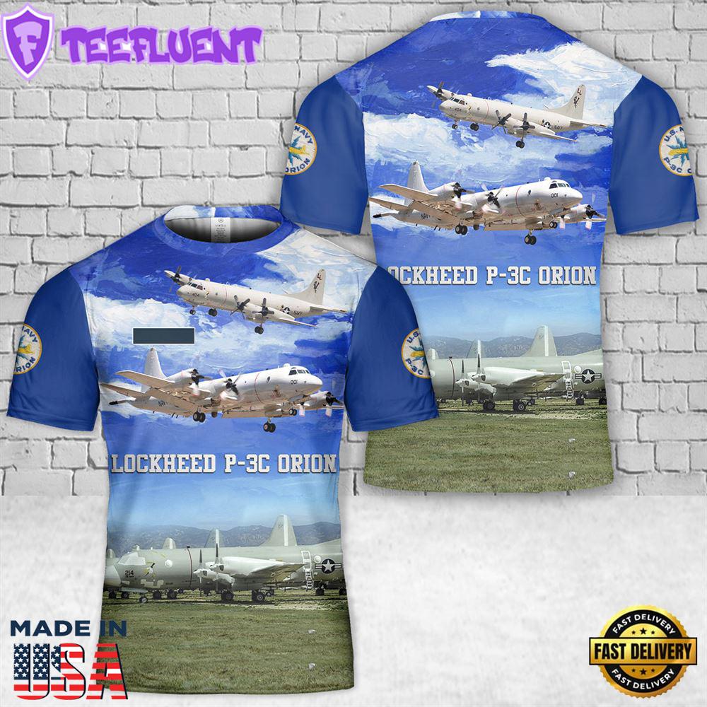 Custom Name US Navy Lockheed P-3C Orion T-Shirt 3D