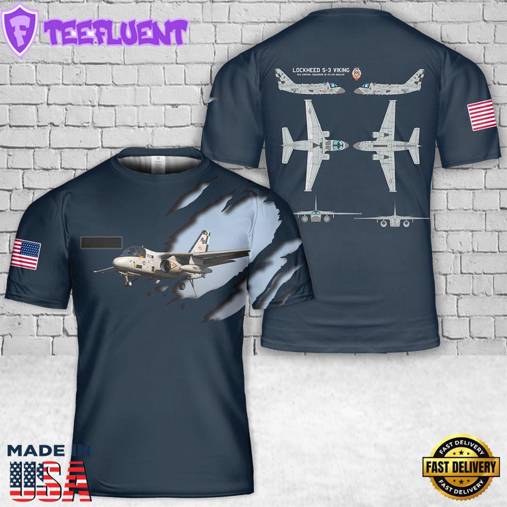 Custom Name US Navy Lockheed S-3 Viking Of VS-32 T-Shirt 3D