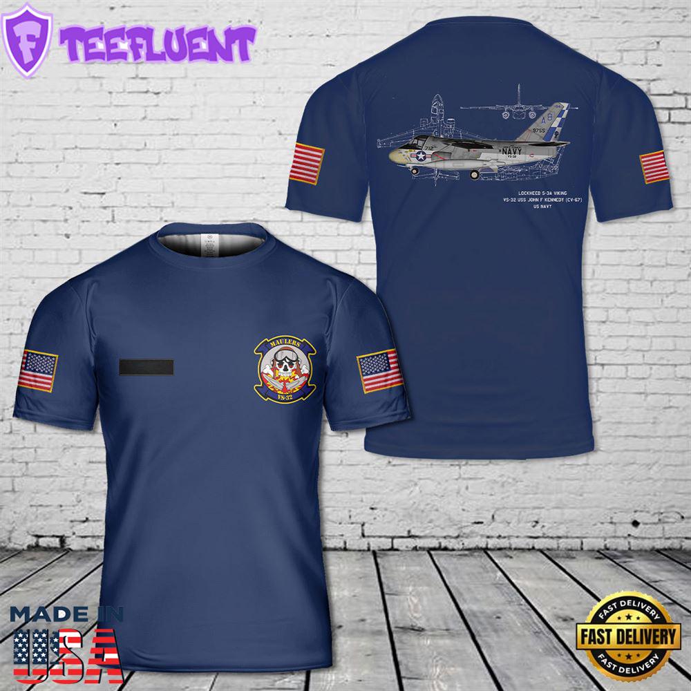 Custom Name US Navy Lockheed S-3A Viking Of VS-32 T-Shirt 3D