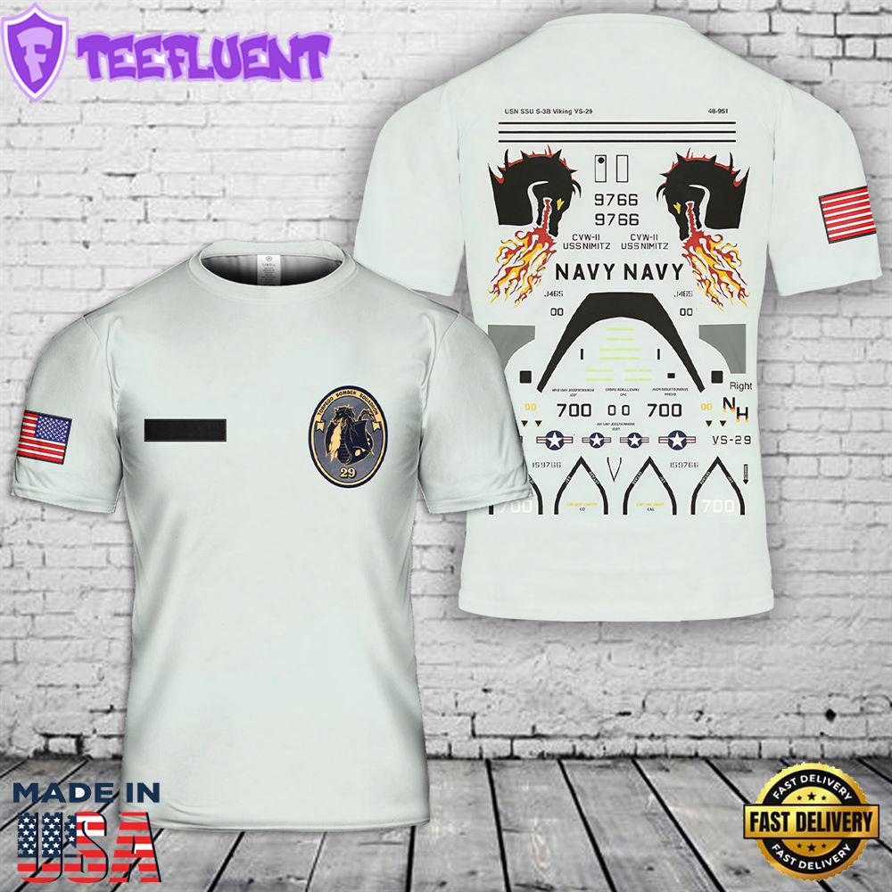 Custom Name US Navy Lockheed S-3B Viking VS-29 T-Shirt 3D