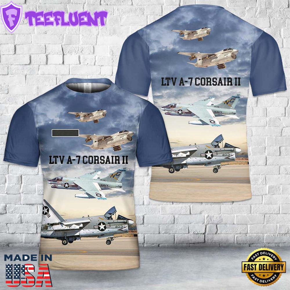 Custom Name US Navy LTV A-7 Corsair II T-Shirt 3D