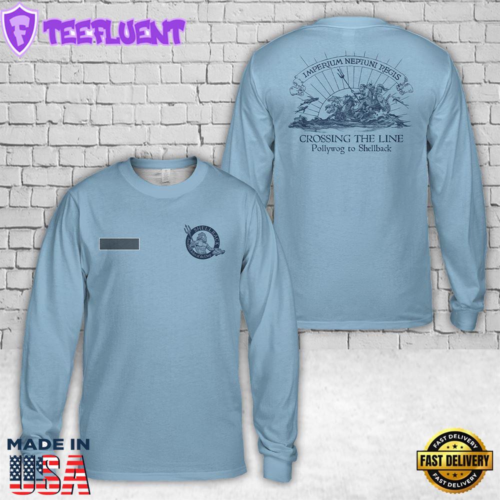 Custom Name US Navy Marine Corps Shellback Crossing The Line AOP Long Sleeve Shirt