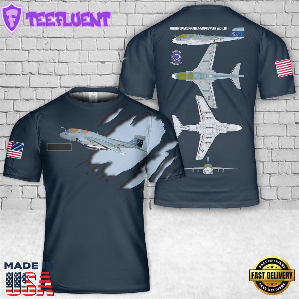 Custom Name US Navy Northrop Grumman EA-6B Prowler VAQ-139 T-Shirt 3D
