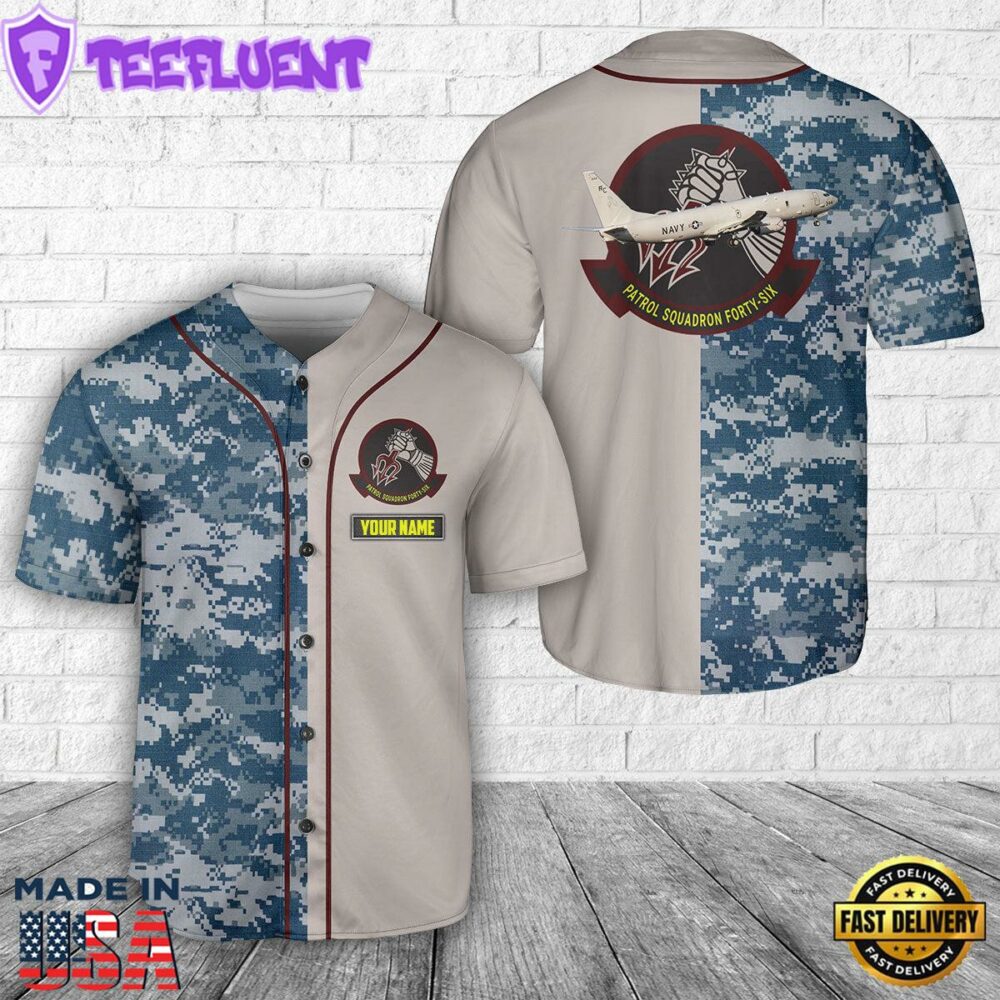 Custom Name US Navy P-8A Poseidon Of Patrol Squadron 46 VP-46 Grey Knights Baseball Jersey