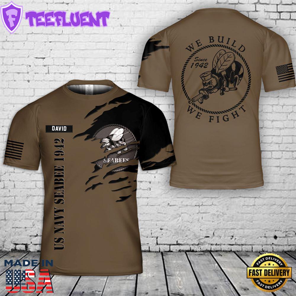 Custom Name US Navy Seabee 1942 3D T-Shirt