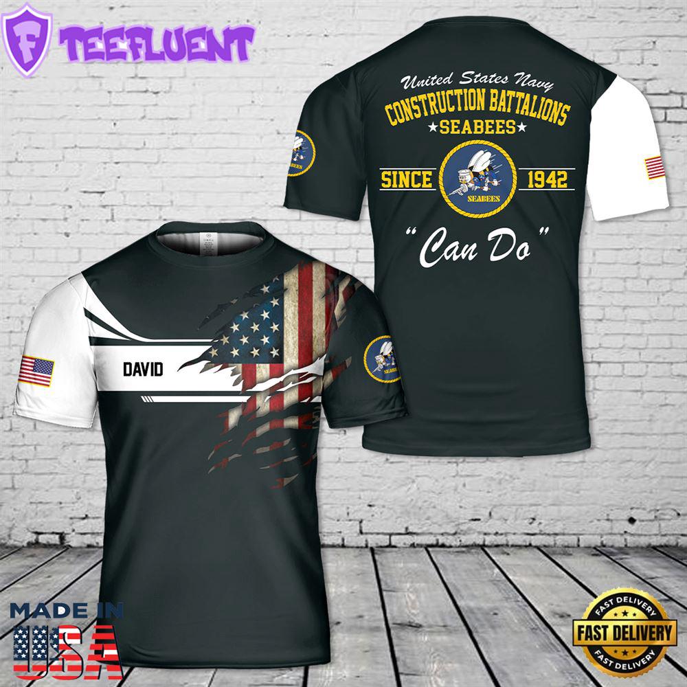Custom Name US Navy Seabee 3D T-shirt 1