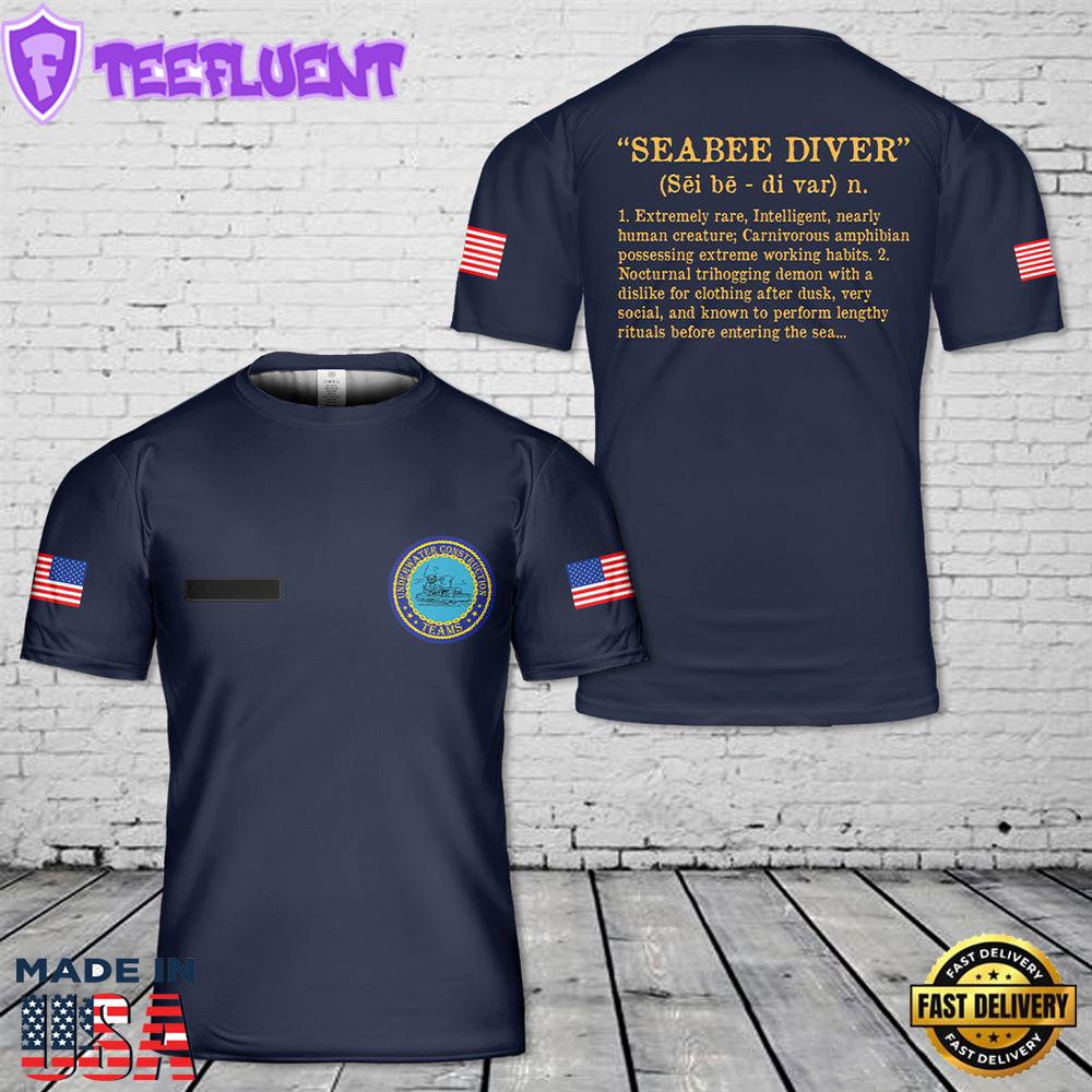 Custom Name US Navy Seabee Divers T-Shirt 3D