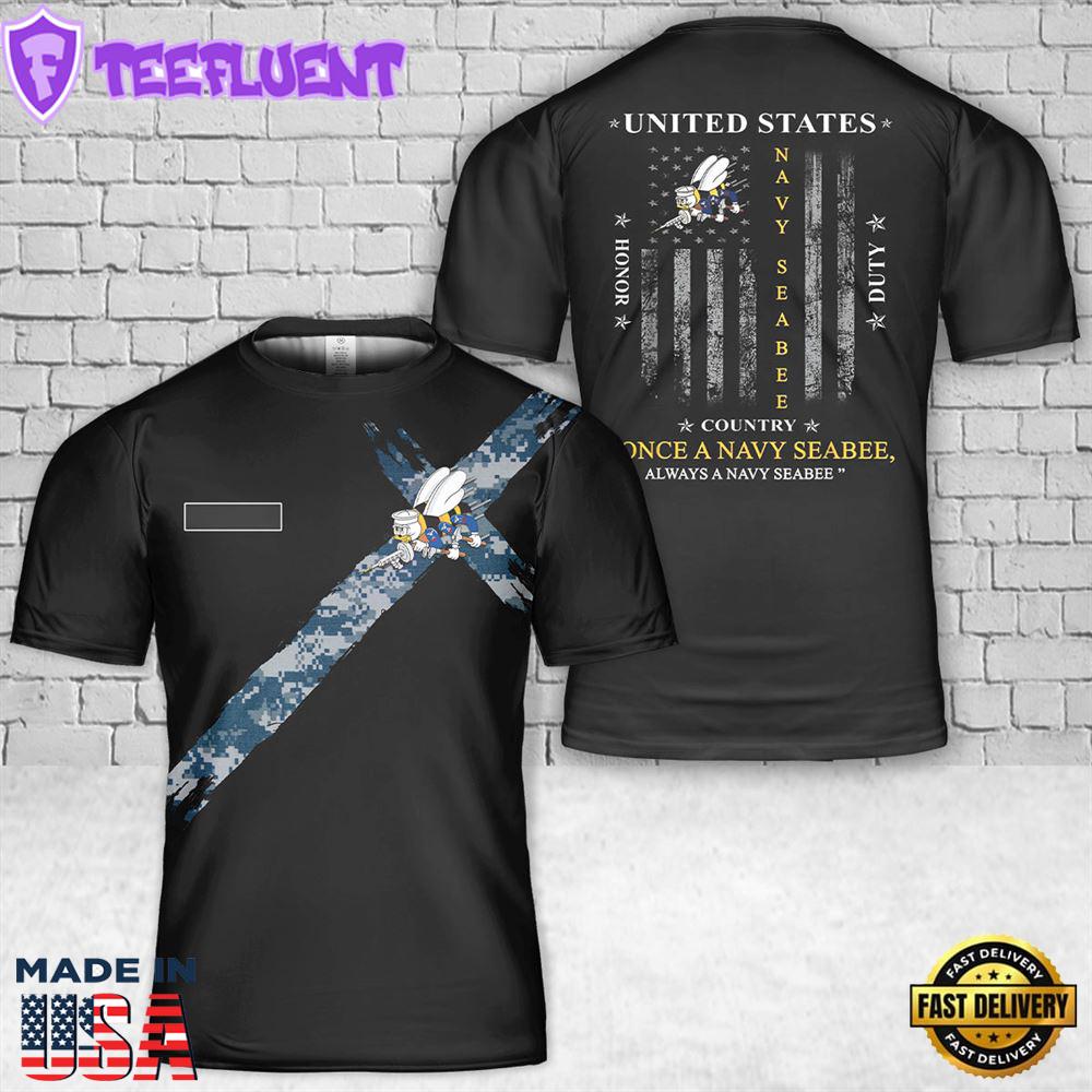 Custom Name US Navy Seabee Naval Construction Force (NCF) T-Shirt 3D